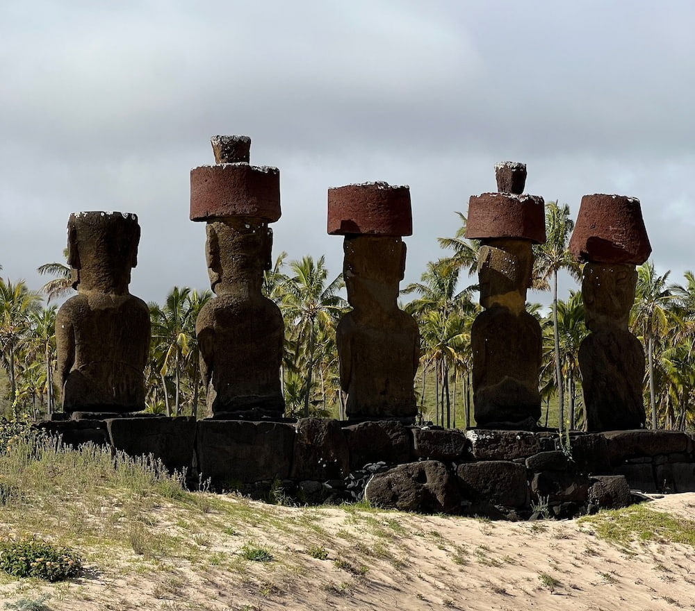 Anakena beach and moai gazing over the bay.