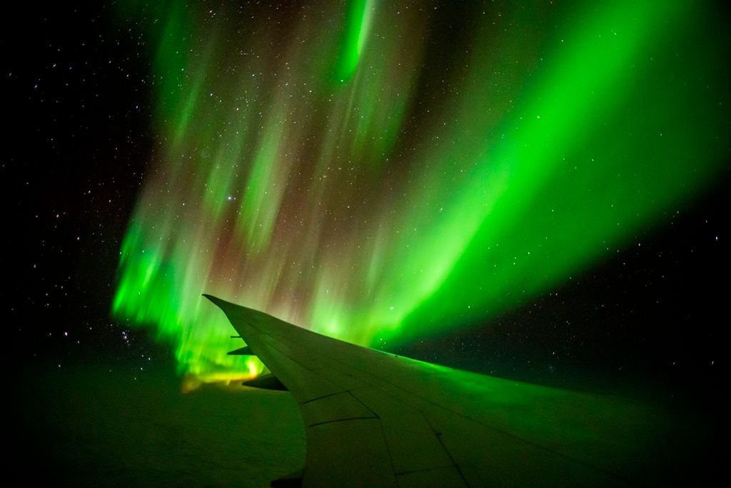 Southern lights captured from a flight.