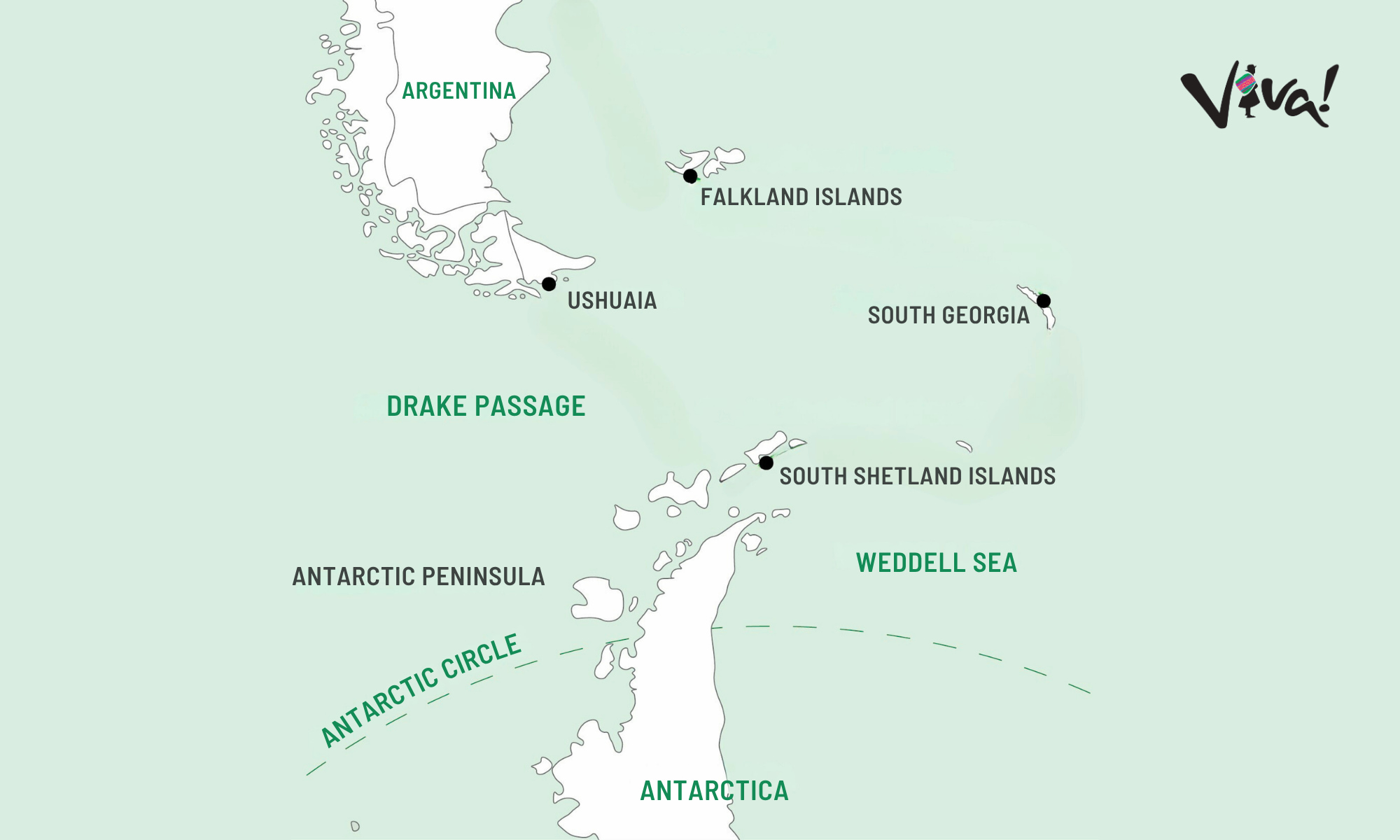 A map showing the distance between South Georgia and Antarctica