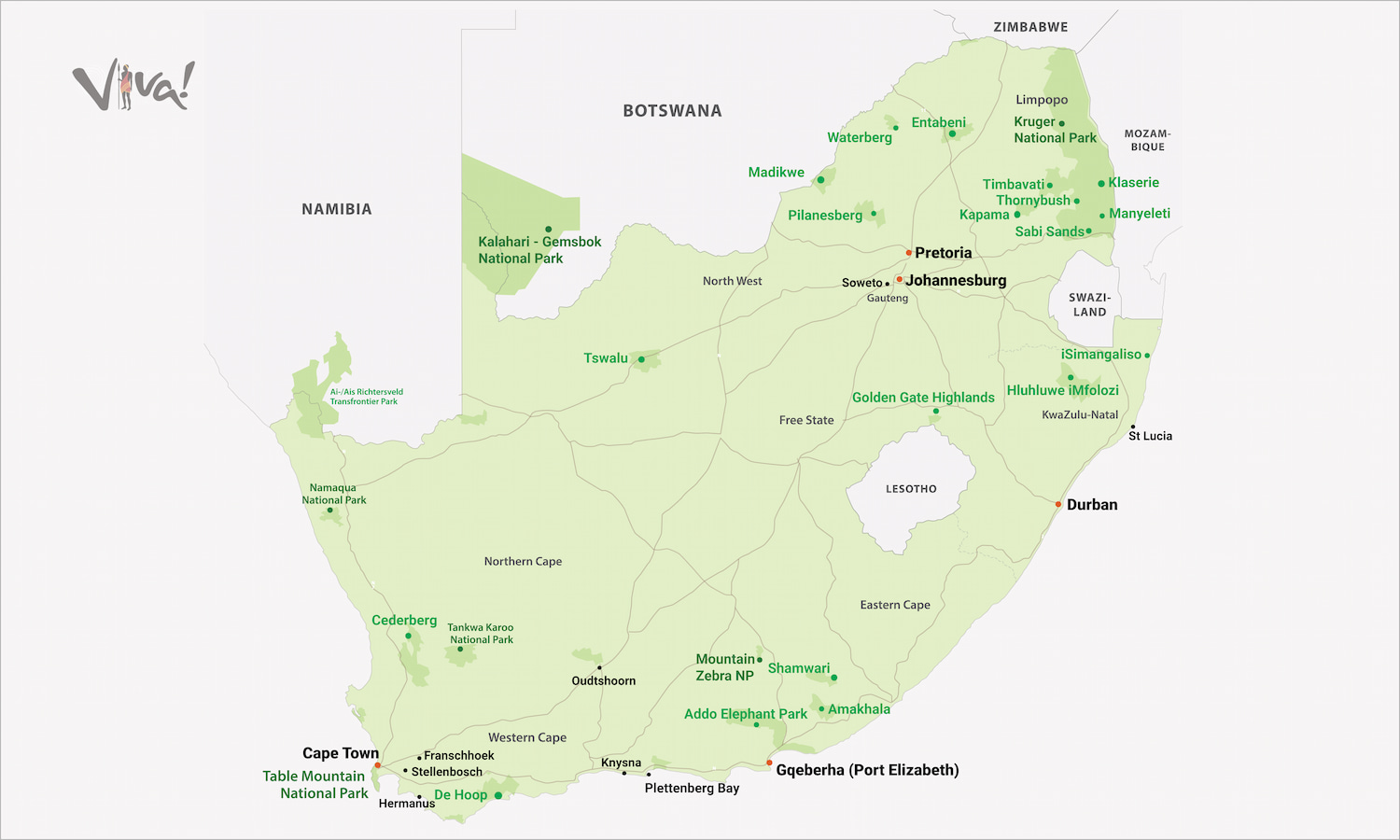 Map for South Africa parks & reserves