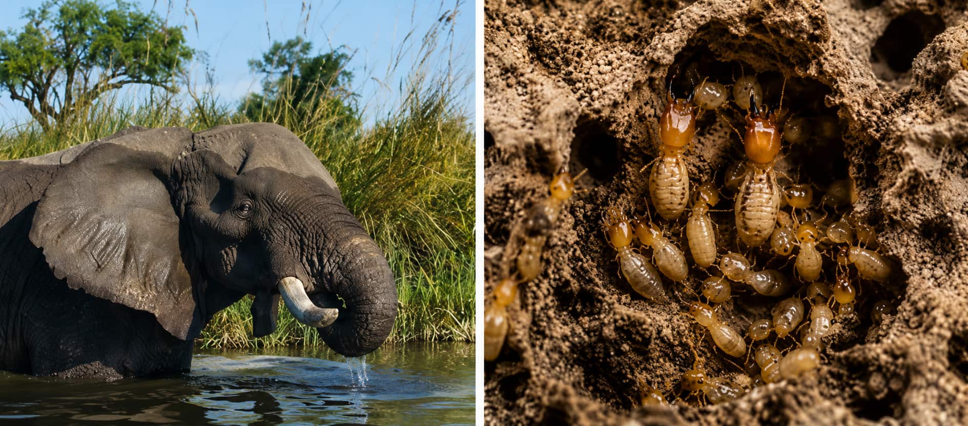 Elephants and termites, working as unexpected ecosystem engineers and architects