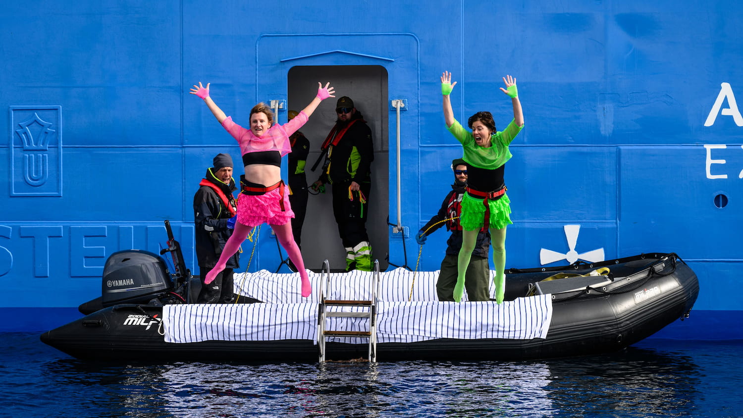 Rach and Tara bravely take a polar plunge in Antarctica.