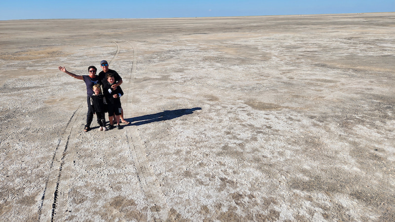 Rachel and her family at the Makgadikgadi Pans, Botswana.