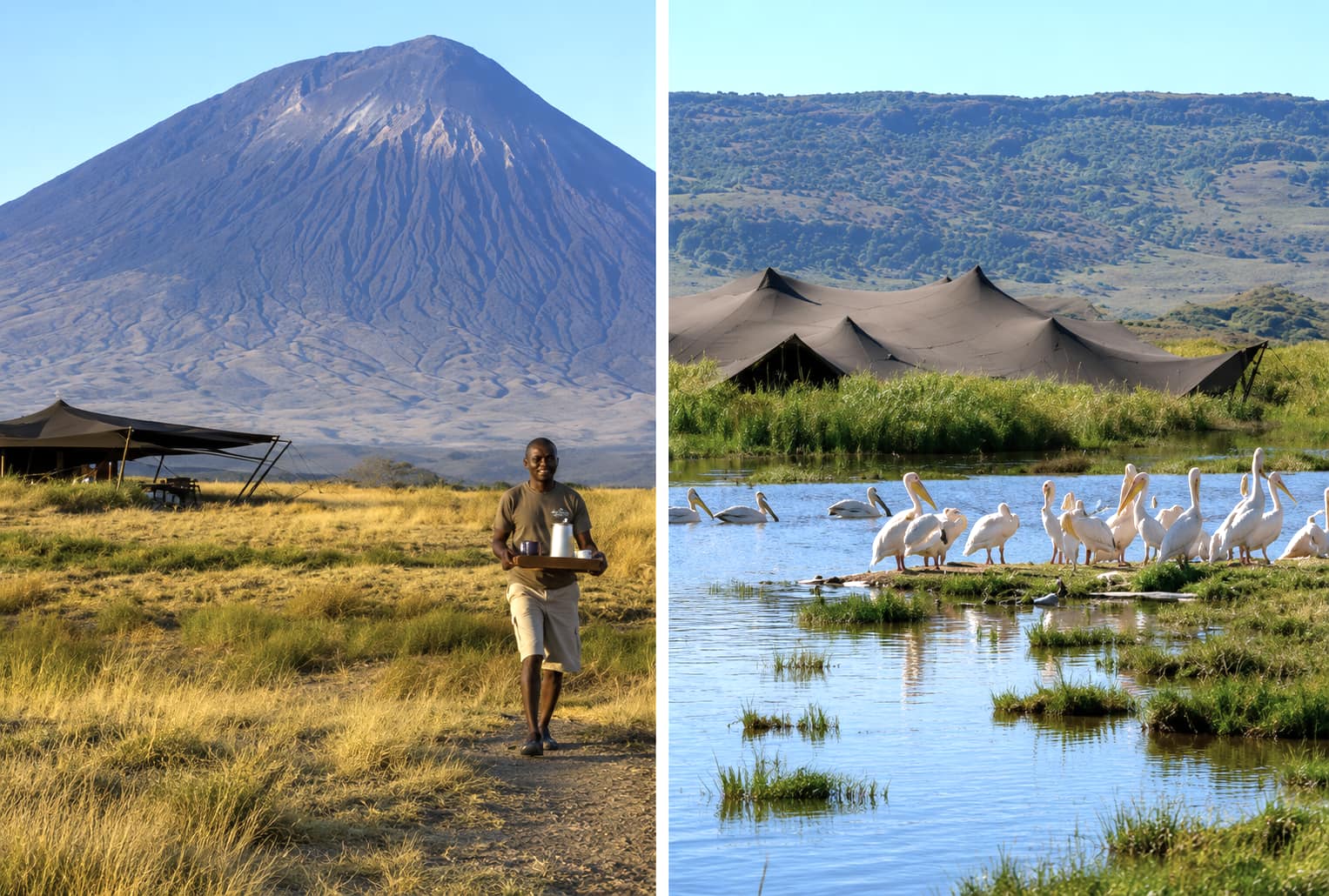 Journey to Lake Natron Camp, beneath Ol Doinyo Lengai, with vast landscapes and vibrant flamingo-filled shores