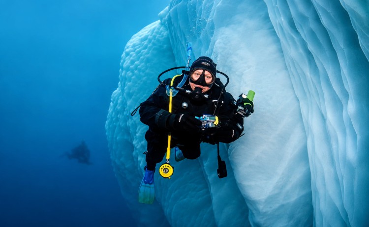 snorkelling underwater in Antarctica