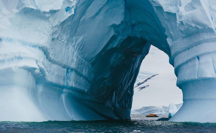 Zodiac through iceburg Quark Antarctica
