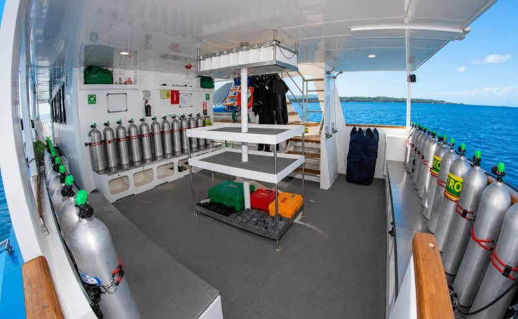 Galapagos Aqua cruise platform with diving equipment