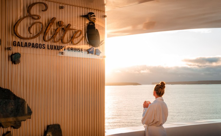Guest taking a moment while cruising Santa Cruz island onboard Elite