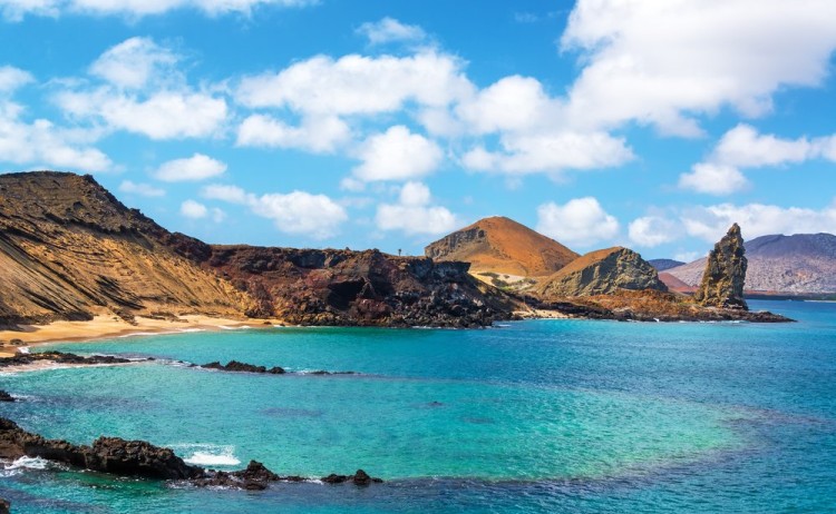 Pinnacle Rock in the background on Bartolome Island in the Galapagos Islands