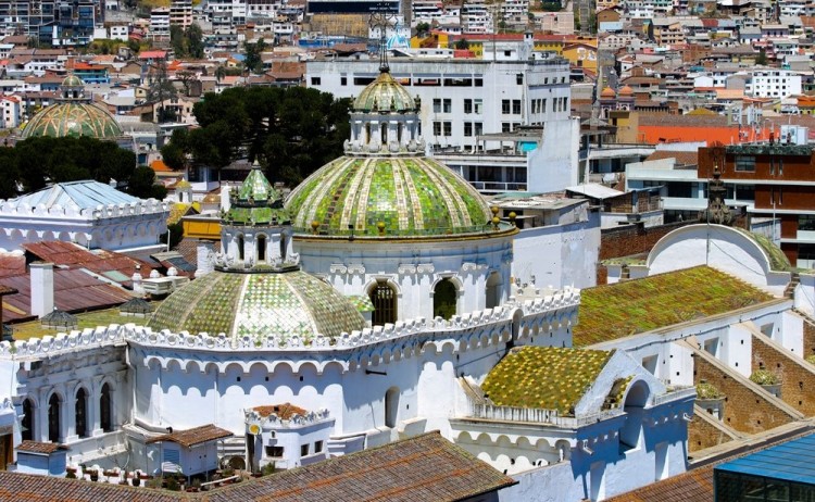 Aerial view of the domes of the church of Quito