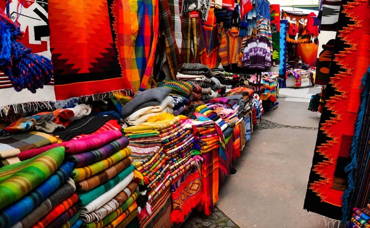 Highland Markets with variety of Textiles Ecuador