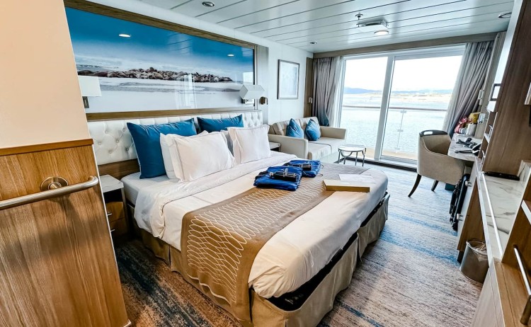 Category A Balcony cabin in King config Greg Mortimer