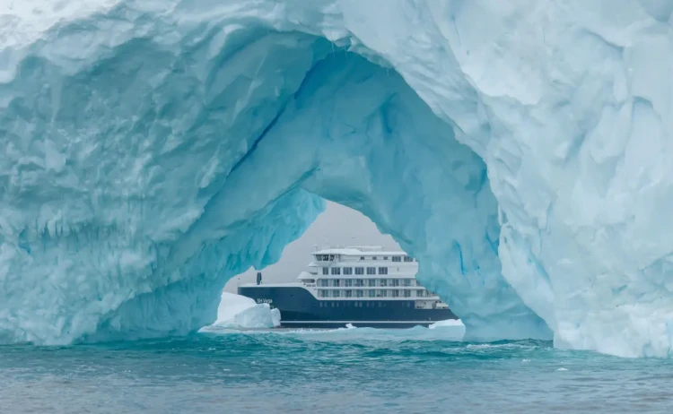 Antarctic Peninsula cruise Sh Vega passing the towering icerbergs