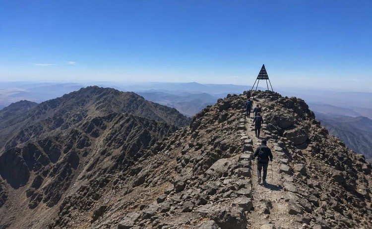 Mount Toubkal Summit Trek hikers following the trail to the summit Moroccos highest mountain