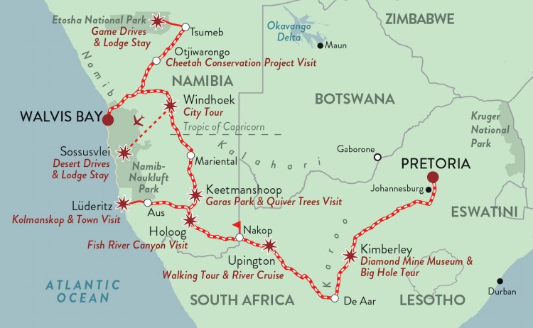 Rovos Rail RVR tour Namibia safari Map