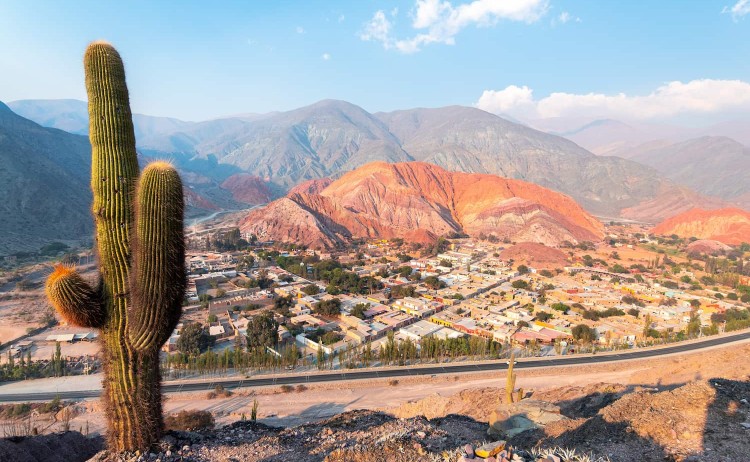 Salta Valleys panoramic view of purmamarca native town in northern Argentina
