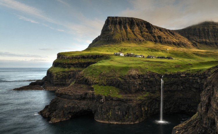 North Atlantic Saga Faroe Islands Mulafossur waterfall