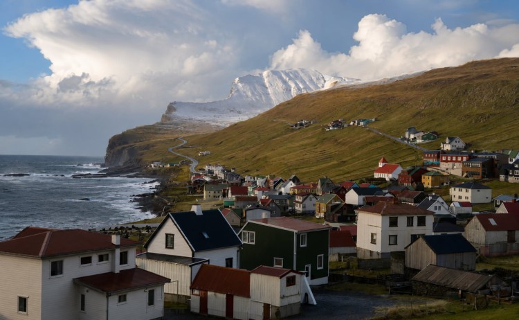 North Atlantic Saga coastal village of Skipanes on the Island of Eysturoy in the Faroe Islands