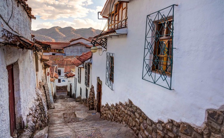 Peru hike bike tour street view of historic Cusco Peru