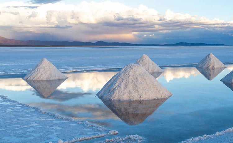 Signature tour pile of salt in Bolivia