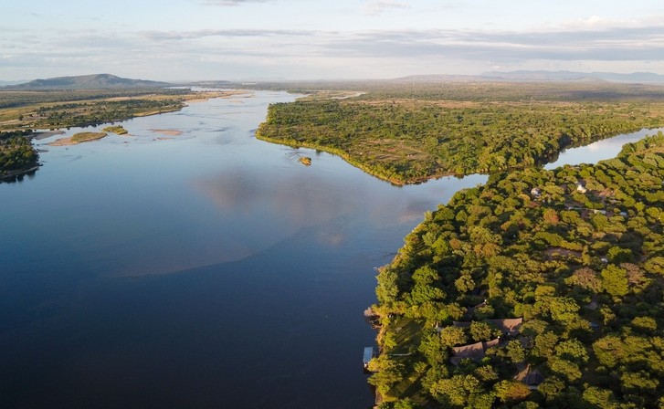 Aerial panoramic view of mighty Zambezi River