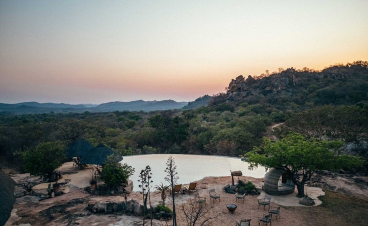 sunset view of the pool