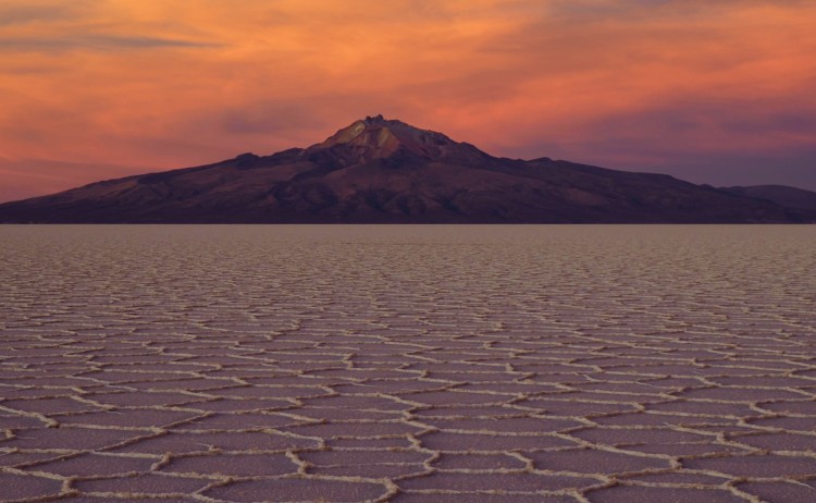 Salar de Uyuni Flat during sunset.