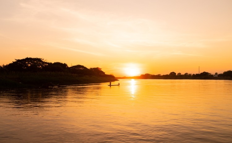 Sunset on river Colombia