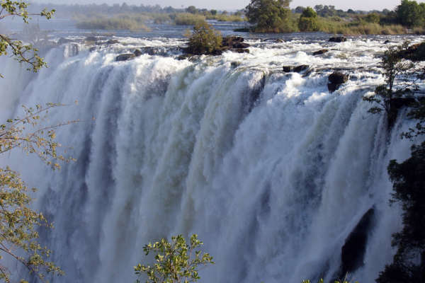 Victoria Falls in full flood mode seen from the Zambian side