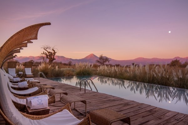 Swimming pool in sunset, accommodation of Posada Amazonas