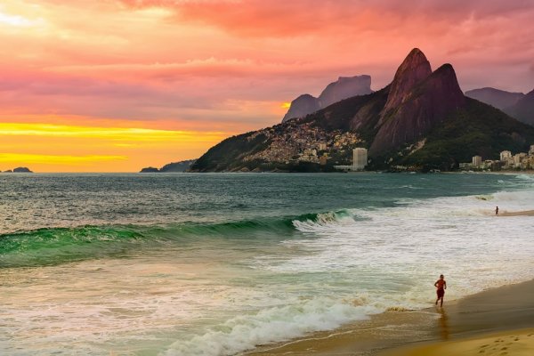 Colourful sunset on the beach in Rio de Janeiro, Brazil