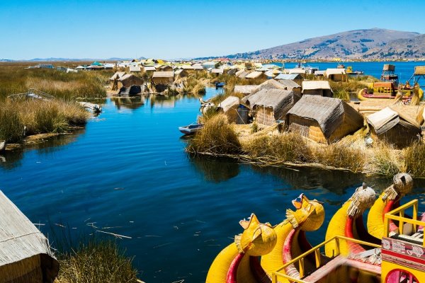 Floating islands in Lake Titicaca