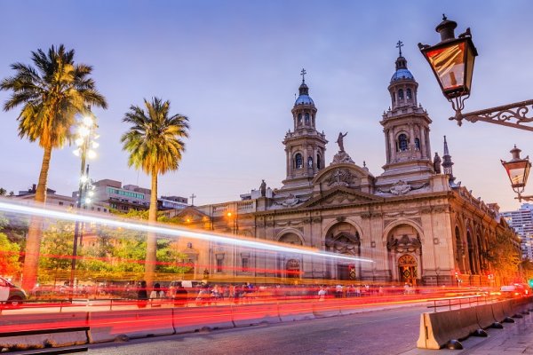 Street lights in Plaza de las Armas square in Santiago, Chile