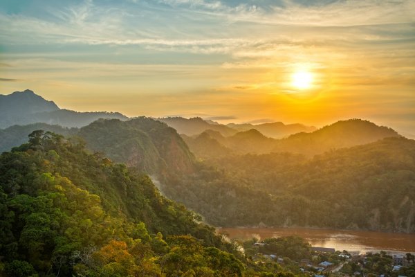 Sunset on top of Amazon mountain 