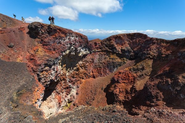 Hiking on top of the volcano in the Galapagos Islands  