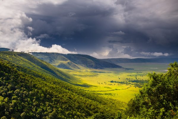 safari in tanzania Clouds and rains roll in Ngorongoro Crater 