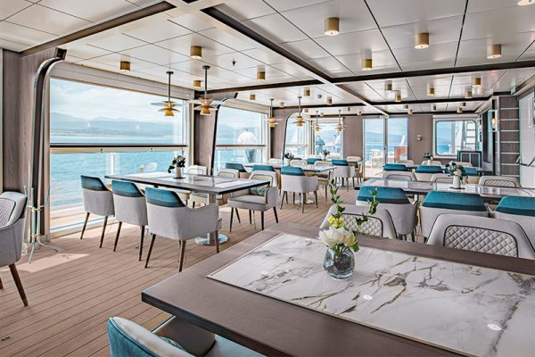 Dining facilities onboard the Antarctic Cruise ship, the Ocean Victory