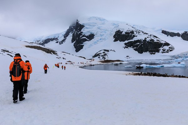 Hiking on the ice in Antarctica