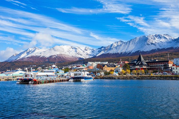 Catamaran boats in the Ushuaia harbor port.