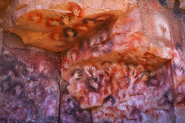 Cave painting hands in Argentina, South America