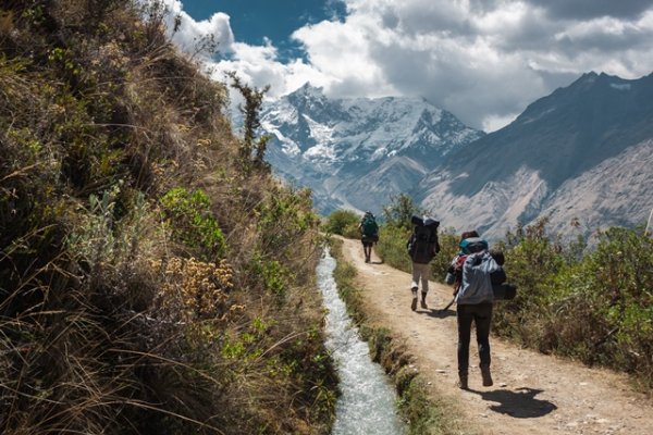 Hiking in the Andean mountains in Peru 