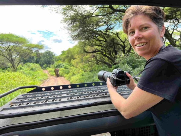 safari in tanzania Tara taking photo of elephant