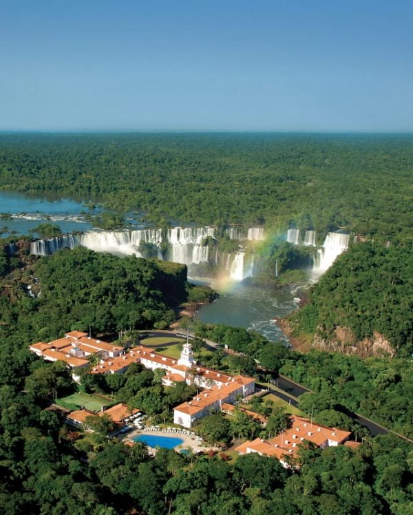 Rainbow above waterfalls, Belmond Hotel das Cataratas in Brazil