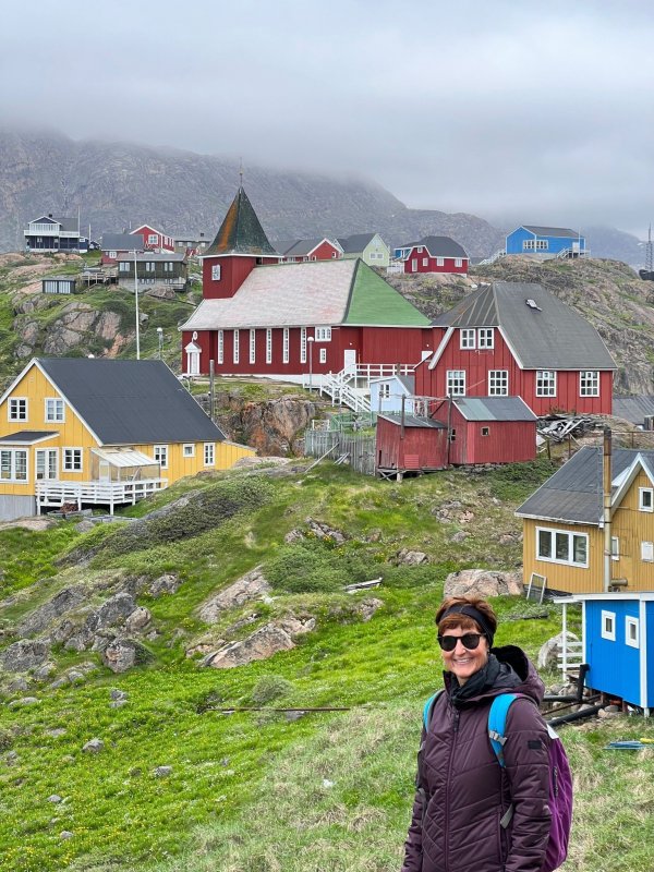 Pia exploring the colourful town of Sisimiut, Greenland