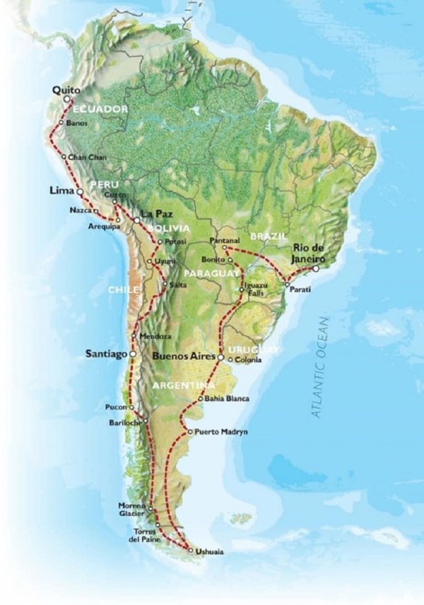 south america travel map