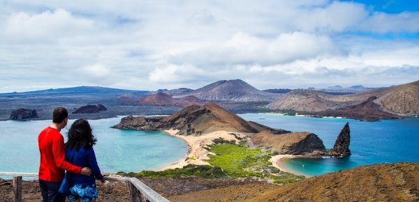 Panorama of the Galapagos Islands from the island of Bartolome, Galapagos. Ecuad