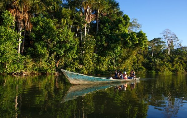 A boat tour cruising down the Amazon