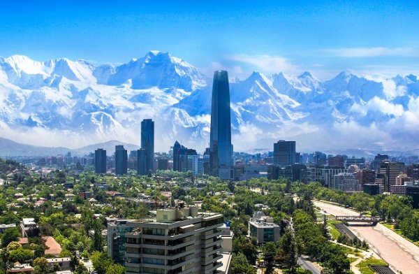 City view with the mountains in the background in Santiago, Chile