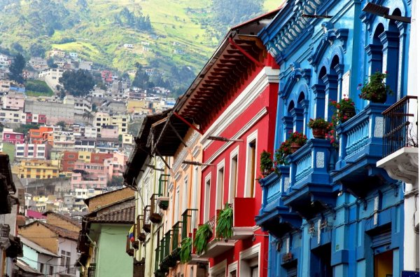 Colourful buildings on the streets of Ecuador