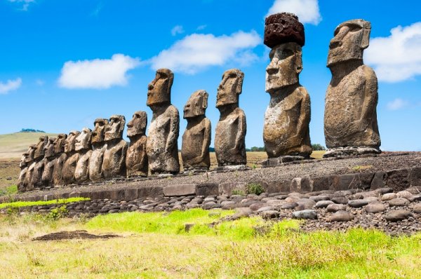 Visiting sculptures in Easter Island